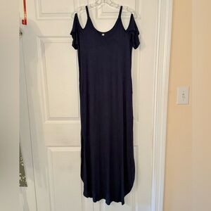 Chic Yet Comfortable Navy Blue Off the Shoulder Dress w/ Slit